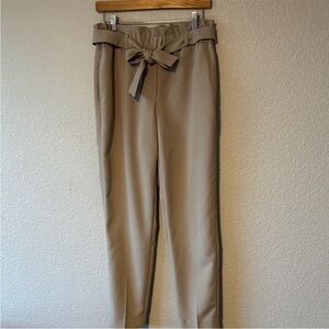 High-Waist Paperbag Tie-Waist Pants in Taupe